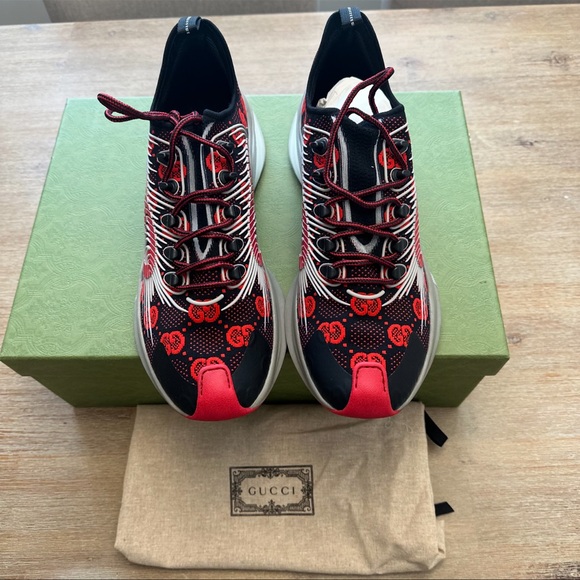 GUCCI Men's GG Technical Knit Run Sneakers Red UK 12 - Picture 5 of 9